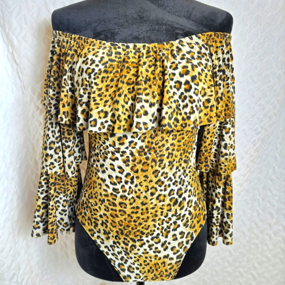 Leopard Print Off-Shoulder Women's Top by Touch Me Size Medium